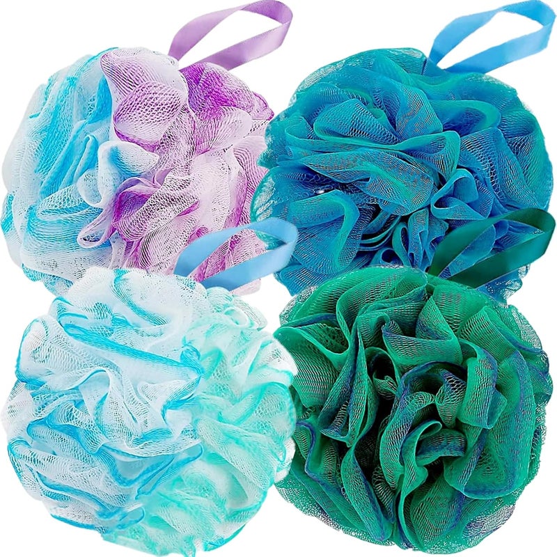 F-U Store Loofah Sponge Shower Loofahs 60g Bath Sponges Mesh Balls 4 Colors for Body Scrubber Exfoliator Wash Back Scrubbers Bathroom Men Women - 4 Pack Cleaning Bathing Accessories - Image 1